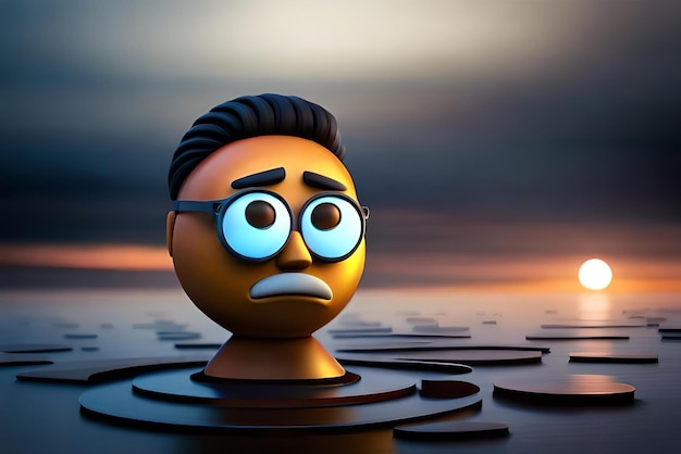 Foto concetto di emoji di personaggi tristi sullo sfondo scuro in stile cartone animato 3d