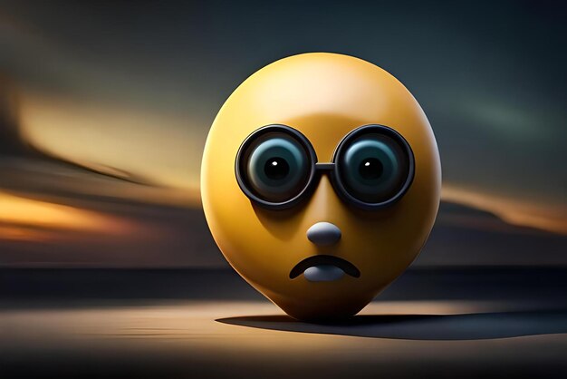 Фото Грустный персонаж смайлик концепция в темном фоне 3d мультфильмный стиль