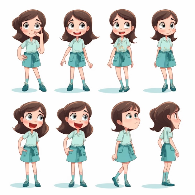 Character set of a girl in different poses