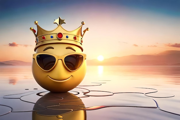 character smiling emoji with golden sunglass and a royal crown 3d illustration