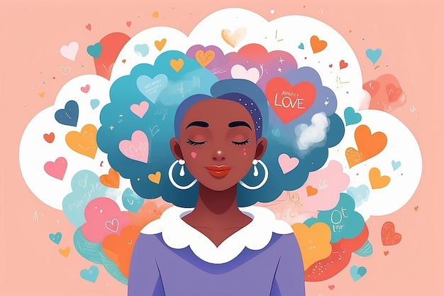 Photo a character surrounded by a cloud of selflove affirmations