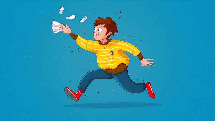 Photo character throwing a paper