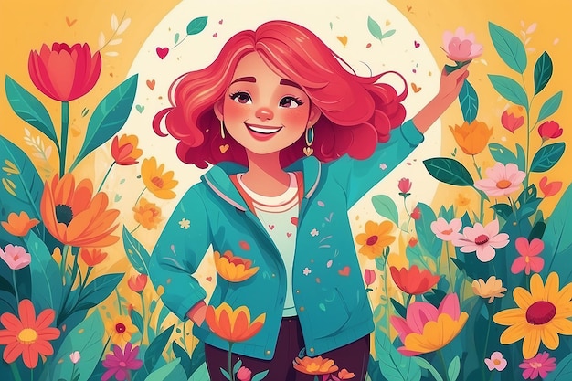 A character turning selflove into a vibrant garden of positivity