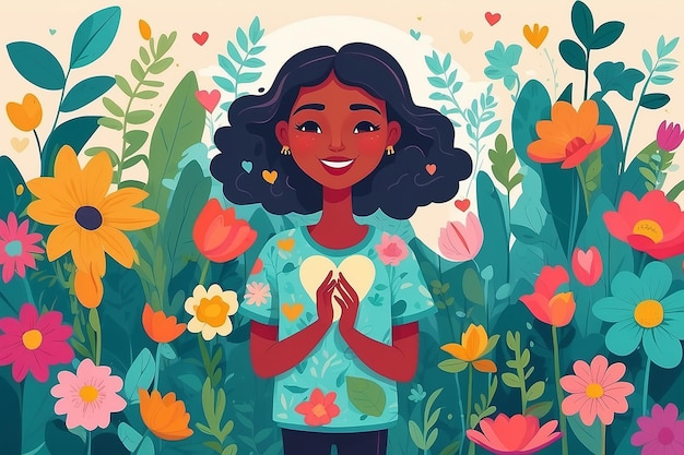 Photo a character turning selflove into a vibrant garden of positivity