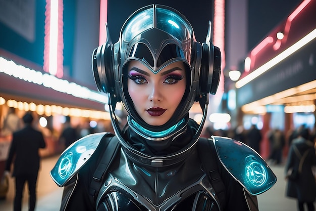 Foto personaggio che indossa un costume al carnevale futuristico