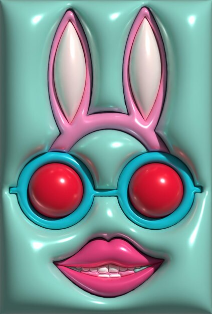 Photo character wearing glasses and a headband with ears and red lips 3d rendering illustration