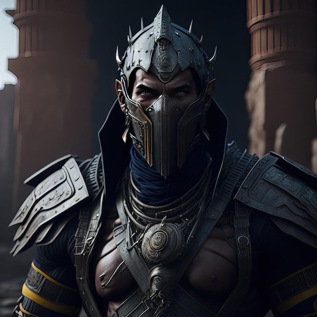 A character wearing a mask and a helmet with the word " dragon " on it.