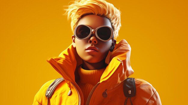 A character wearing a yellow jacket and sunglasse