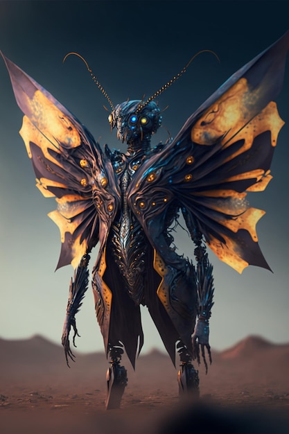 蝶の羽と大きな羽を持つ体を持ったキャラクター。