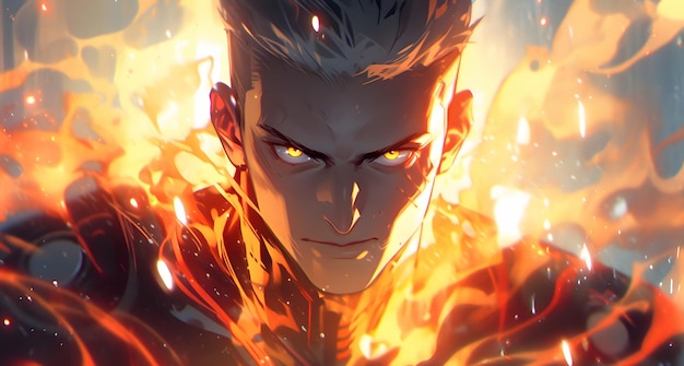 A character with fire on his face