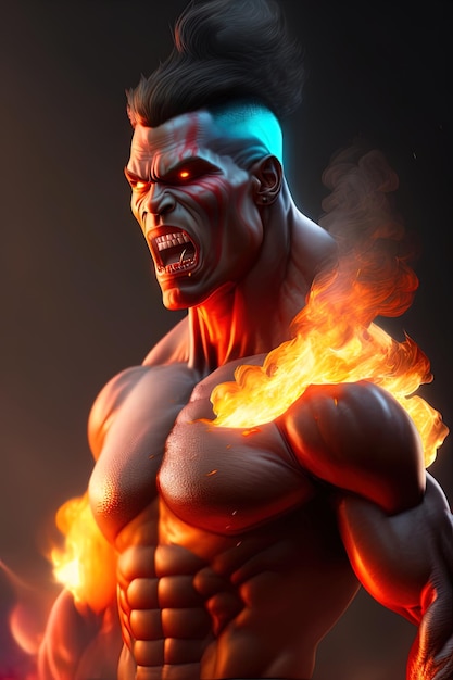 A character with flames on his face