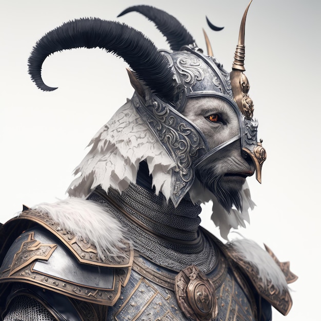 A character with horns and a helmet with a white background.