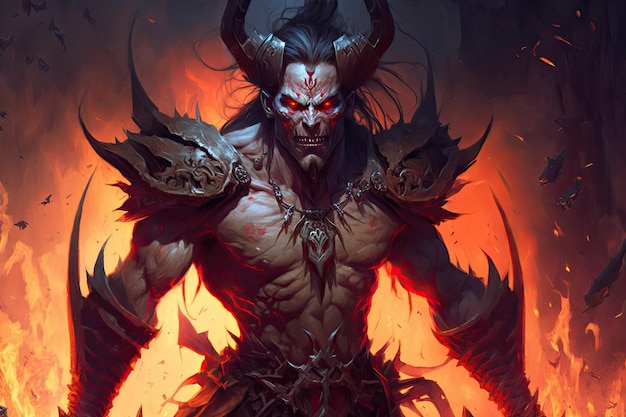 A character with horns and a red flame on his chest.