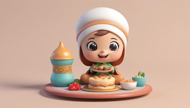 Photo a character with its face blurred out surrounded by various items on a tray the character appears