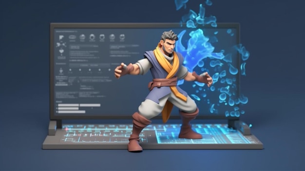 A character with a laptop in front of it that says'dragon'on it