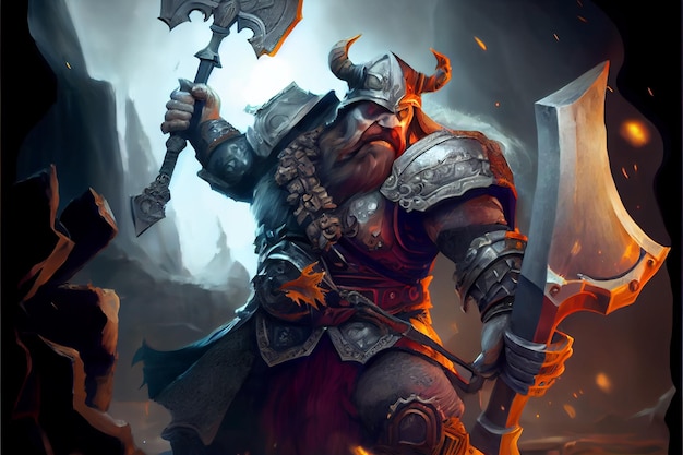 A character with a large axe in his hand.