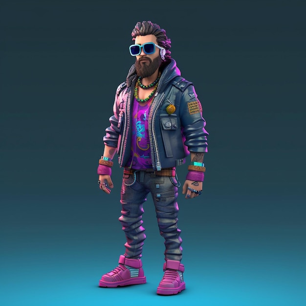 Photo a character with a pink jacket and sunglasses stands in front of a blue background.