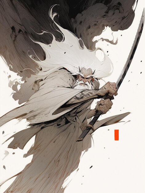 Персонаж с мечом в руке и словом самурай внизу.