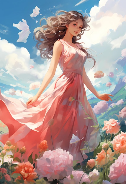 character woman in flower field