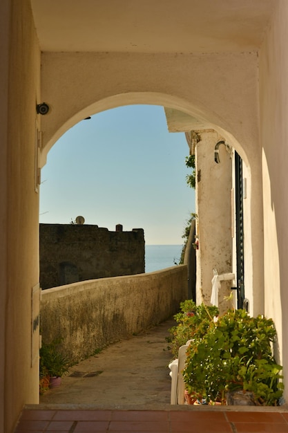 A characteristic narrow street in the villages of the Amalfi coast in Italy