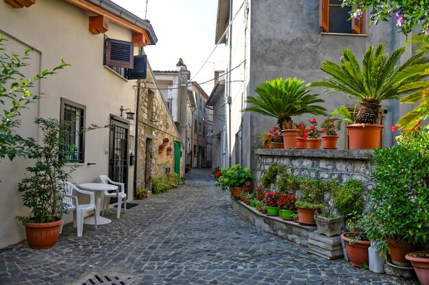 A characteristic street in Morolo a medieval village in the province of Frosinone in Italy