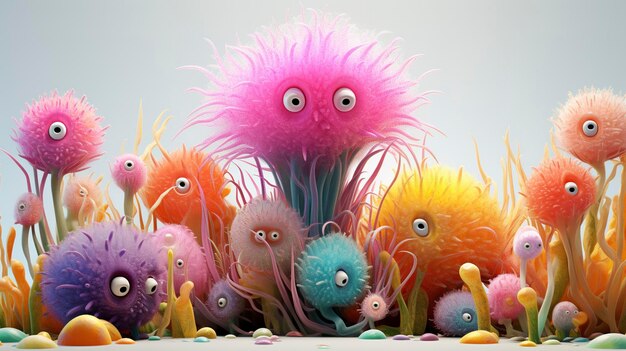 Photo characters exploring colorful sea anemones cut