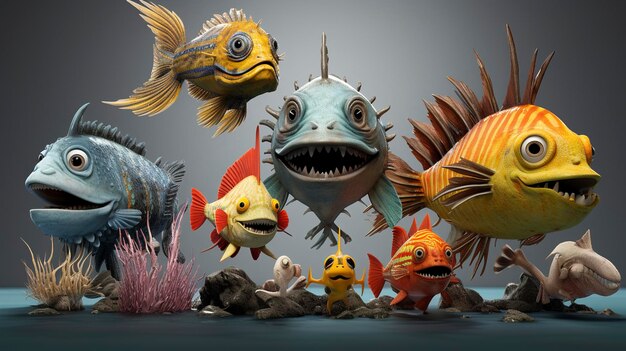 Photo characters exploring diverse predatory fish