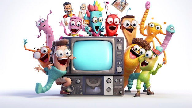 Photo characters hosting a tv show viewing party