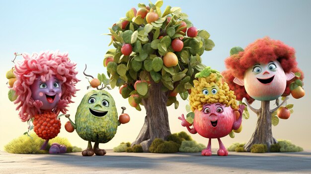 Characters showcasing tree diversity in orchard