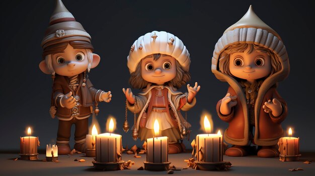 Characters Using Candles in Winter Holidays