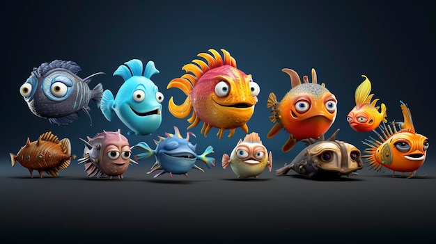 様々な深海の種を観察するキャラクター
