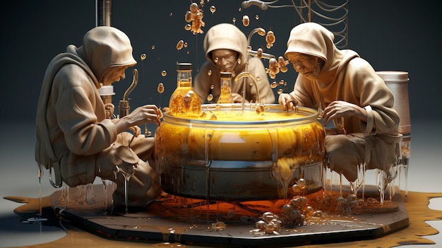 Characters Working in Honey Processing Facility