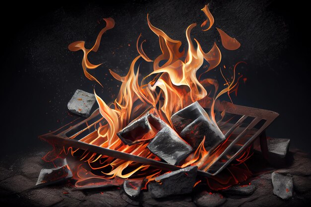 Charcoal For Barbecue Background With Flames Generative Ai