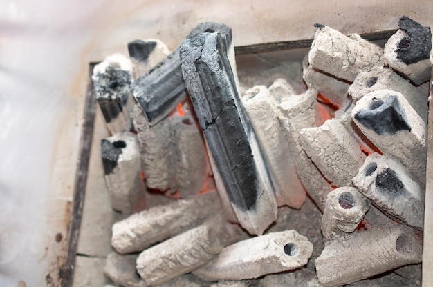 Charcoal in the fire place for a grill