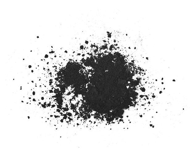 Charcoal powder isolated on the white base top view