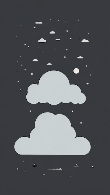 Угольная мечта. Вид на ночное небо с белыми облаками в приглушенном угольно-сером цвете.