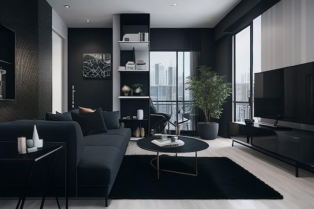 Charcoal And white color Modern interior design of living room Get inspired for your living room