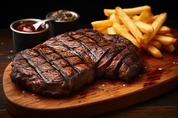 Photo charcoalgrilled steak and fries bbq bliss