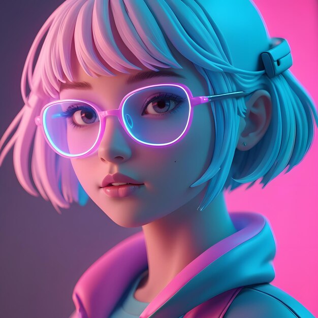 Персонаж розовая синяя неоновая девушка 3D