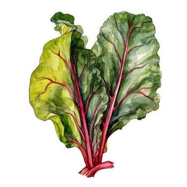 Chard in watercolor style with ink outline on white background generative AI