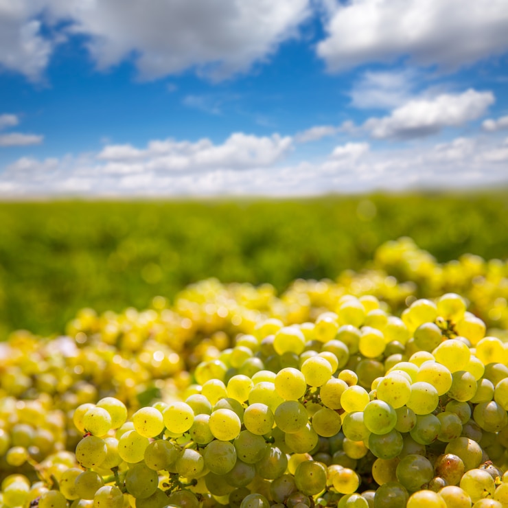 Foto chardonnay oogsten met wijndruivenoogst