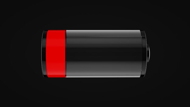 Photo charge icon on black background battery is low 3d render