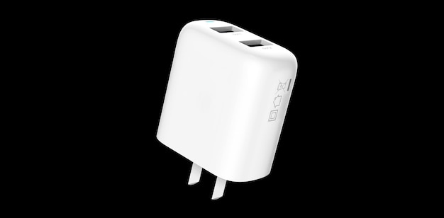 Charger 3d Phone Charger USB TypeC White Charger adapter on a Black background Charger with US