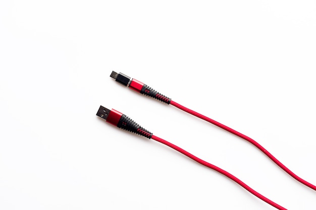 Зарядка и подключение красный кабель USB к micro с переходником типа c