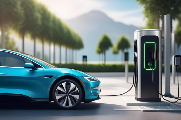 Charging an electric car at a charging station Generative AI