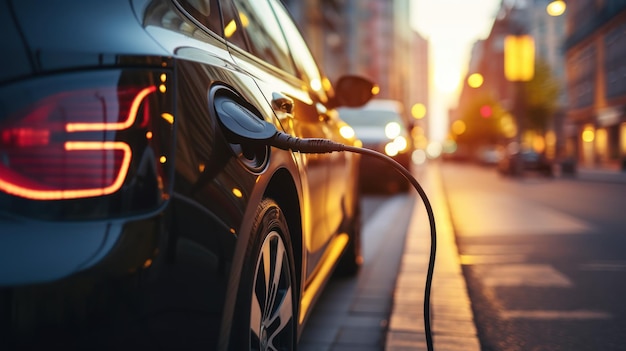 Charging electric cars with electric cables at charging stations