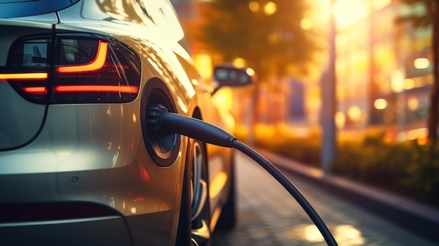 Charging electric cars with electric cables at charging stations