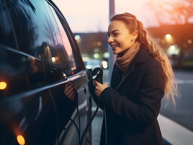 写真 電気自動車の充電 - 未来の環境に優しい代替エネルギーを駆動するための清潔なエネルギー