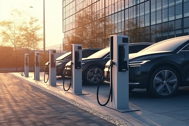 Charging stations for electric cars at parking concept Generative AI