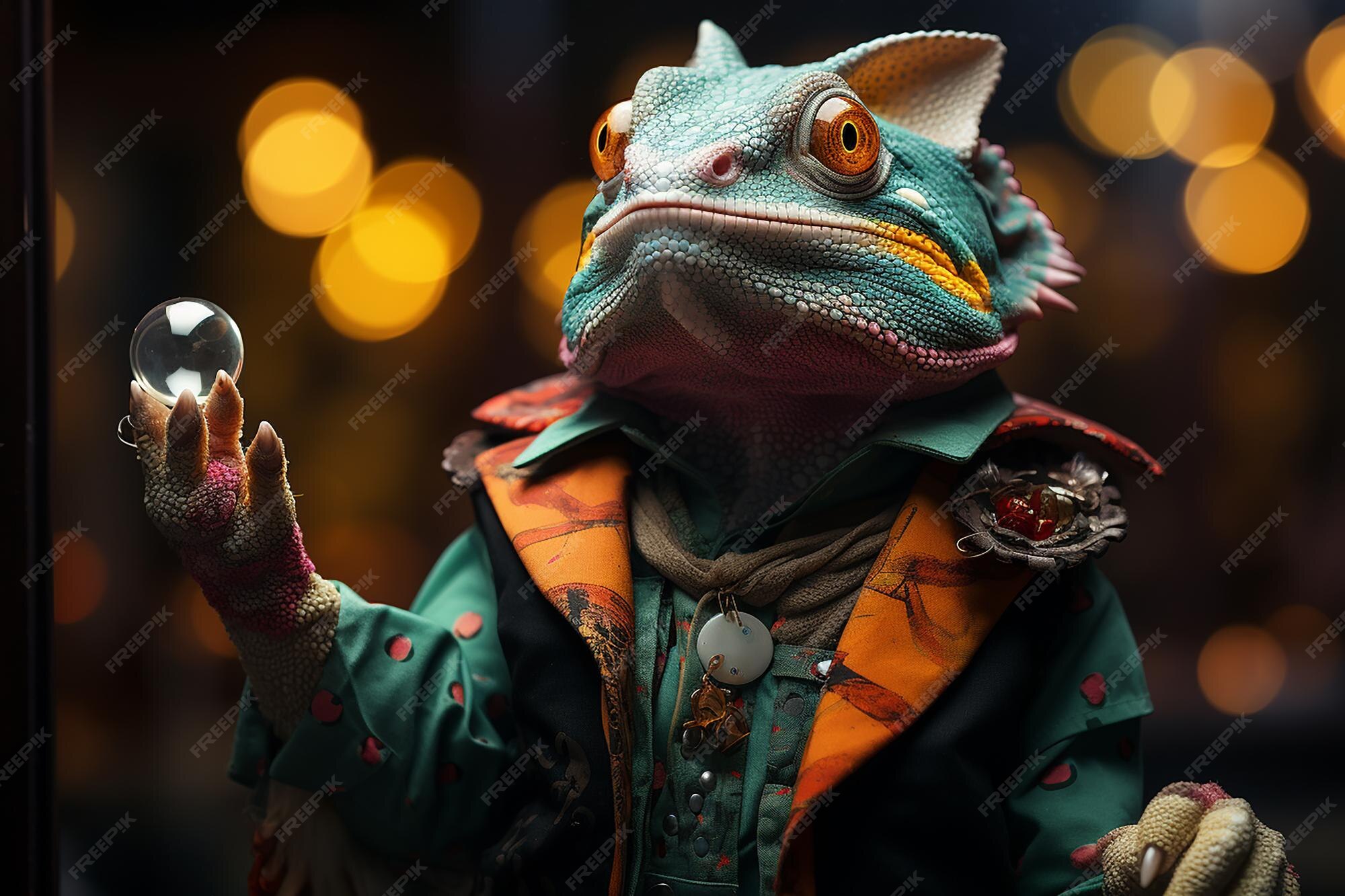 Premium AI Image | a charismatic chameleon dressed as a performer AI 